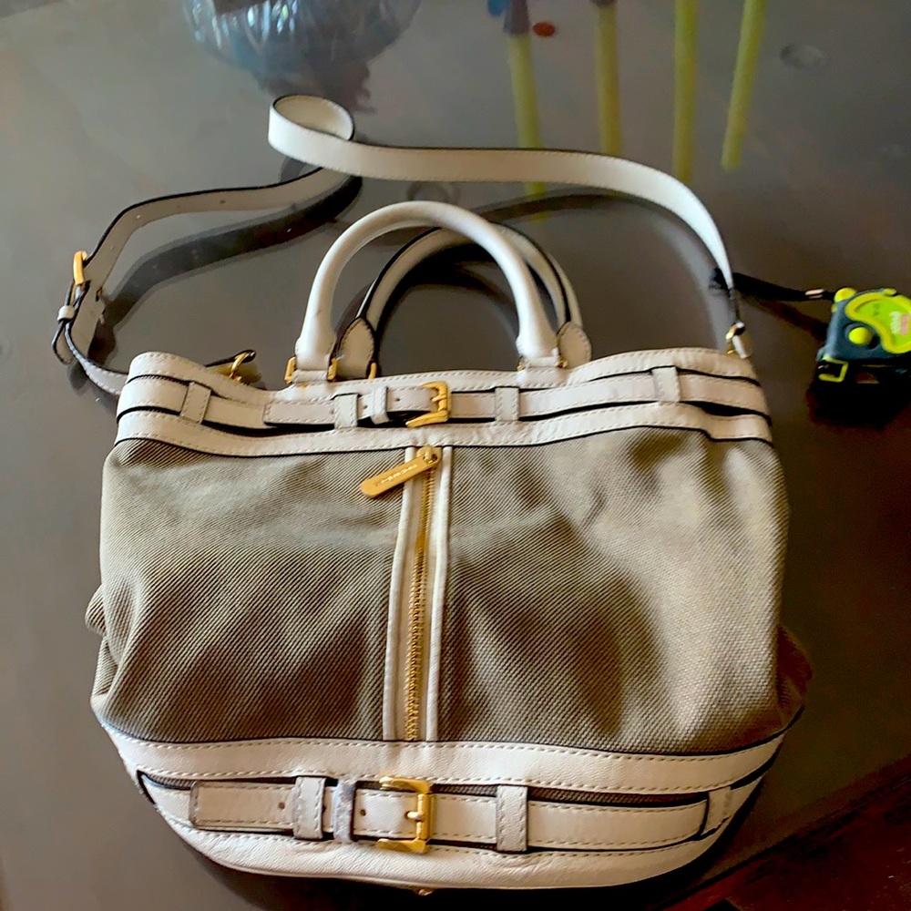 Bucket, shoulder, & crossbody canvas & leather bag